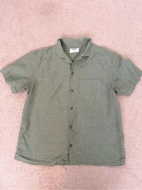 Linen-Blend Mint Green Men’s Short-Sleeve Button Down Shirt